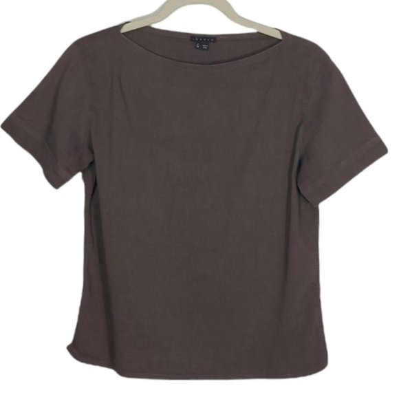 Theory Taupe Brown Linen Spandex Blend Boat Neck Short Sleeve Top SP D4 - Picture 7 of 7